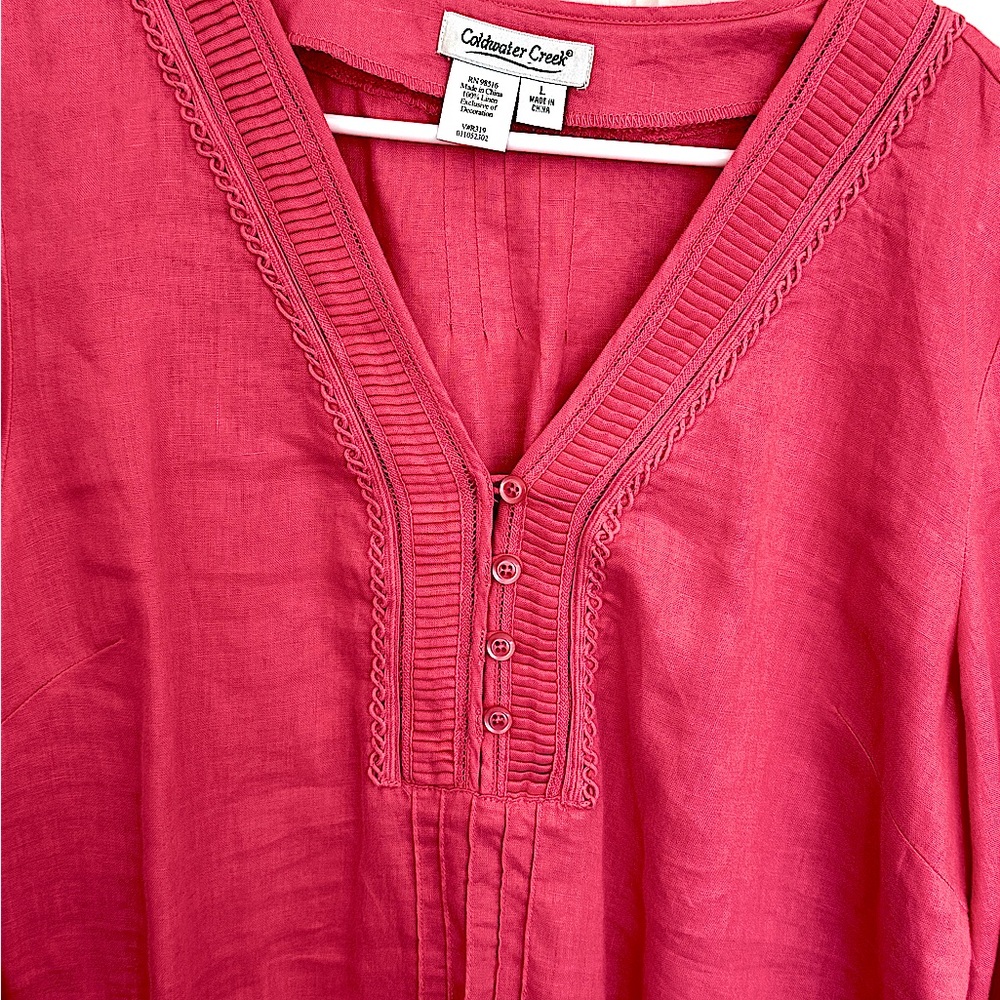 100% Linen bright pink 3/4 Sleeve Boxy Blouse